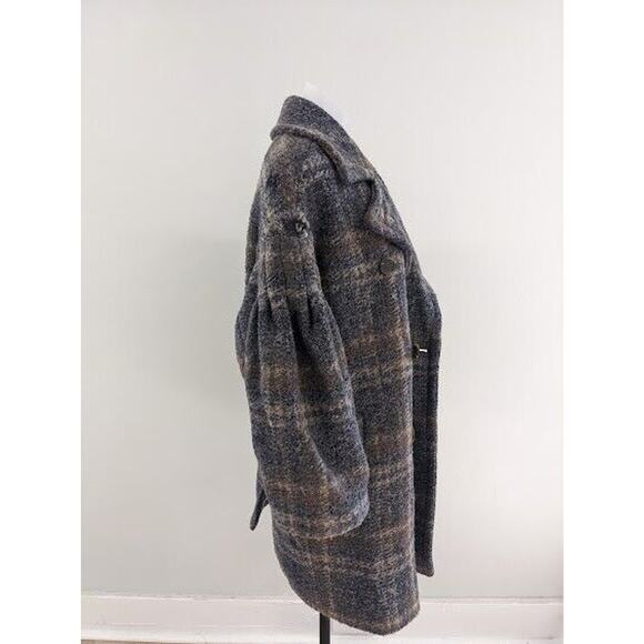 Joie Small Angalina Wool Blend Coat Overcoat Blue Tan Plaid Long Sleeves - Picture 6 of 9
